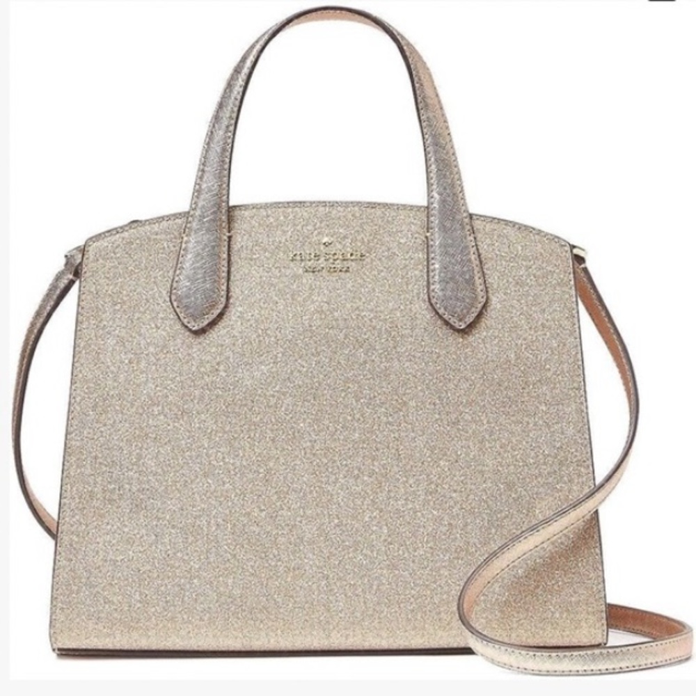 Kate Spade Rose Gold Tinsel Glitter Fabric Sparkle Satchel Purse Bag - Picture 14 of 14